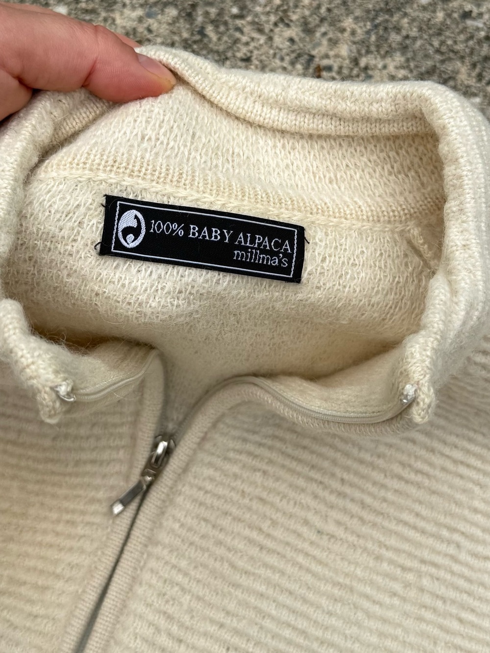 Millma’s Baby Alpaca Zip-Front Cream Knit Cardigan Sweater - Picture 3 of 10